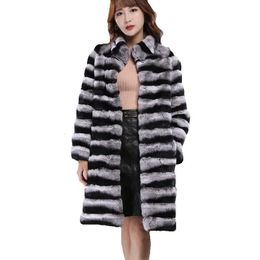 Women's Fur Faux 2023 product's chinchilla striped jacket thickened winter Rex rabbit fur coat fashion style 231120