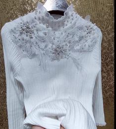 Women's Sweaters Women Solid Color Handmade Beaded Heavy Industry Lace Sequin Fairy Flower Feather Underlay Knitwear Female Clothing