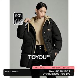 Women's Down Parkas Toyouth Women Jacket 2023 Winter Stand Collar Thick Hooded Coat Irregular Quilting Waffle Fabric Splicing Black Overcoat 231118