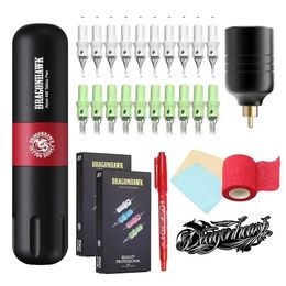 Tattoo Machine Dragonhawk Rotary Tattoo Machine Pen Kit Permanent Makeup Pen With Mini LCD Power Supply Cartridge Needles Ink Set 231120