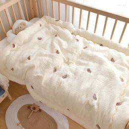 Blankets Natural Cotton Muslin Quilt Bear Embroidery Baby Winter Soft Born Crib Comforter Blanket Toddler Sleeping Cover