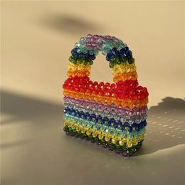 Evening Bags Customized Candy Rainbow Ins Handmade Beaded DIY Colorful Lollipop Small Bag Weaving Female Diagonal Underarm Bead Tote 231120
