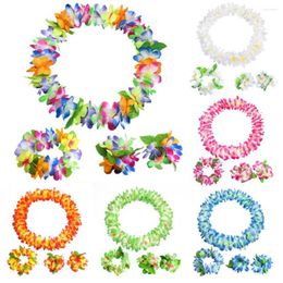 Decorative Flowers 4Pcs/Set Chic Hawaiian Lei Reusable Garland Headband Vibrant Colour Decorations Necklace Bracelets Kit