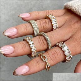 Band Rings Gold Crystal Ring Cz Zirconia Engagement Wedding Band Rings Women Men Finger Party Jewelry Drop Delivery Jewelry R Dhgarden Otseh