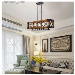 Ceiling Lights 5-Light Wood/Metal Retro Chandelier Rectangular Hang Lamp Ceiling Light MAX-40W With Adapter Farmhouse Kitchen Island Q231120