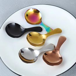 Spoons 304 Stainless Steel Spoon Creative Short Handle Children's Cute Dessert Ice Cream Titanium Plated Tea Round
