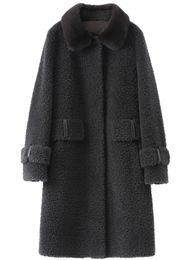 Women's Fur Faux XLong Winter Jacket Women Real Coat Natural Mink Collar Weave Wool Thick Warm Loose Outerwear Streetwear 231120