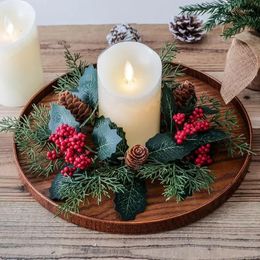 Decorative Flowers Wedding Table Red Fruits Candle Ring Artificial Leaves Wreath Wreaths Pine Branches Christmas Home Decoration