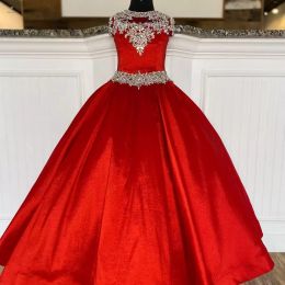 Fashion Little Miss Pageant Dress for Teens Juniors Toddlers AB Stones Crystal Taffeta Long Kids Gown Formal Party Beading High Neckline Rosie Custom Made