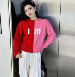 Women's Sweaters Korea Style Pink Red Patchwork Sweater For Women Cashmere Knit Pullover Soft Wool Warm Femme Letter M Spring Autumn Jumper