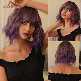 Synthetic Wigs Dropshipping Easihair Short Wavy Synthetic Wigs with Bangs for Women Cosplay Heat Resistant Wig Blonde Ombre Natural Hair 230227