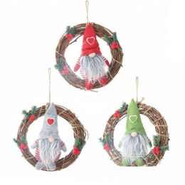 Christmas Decorations Party Supplies Christmas Ornaments Artificial Rattan Hanging Garlands Wreath Pendants Plush Gnome Doll Seasonal Dhg4T