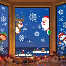 Wall Stickers Christmas Static Window Double-Sided Santa Claus Elk PVC Glass For Ornaments Navidad 2023 Year Decor
