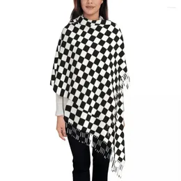 Ethnic Clothing Lady Long Black And White Checkerboard Geometric Pattern Scarves Women Winter Soft Warm Tassel Shawl Wrap Geometry Scarf