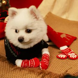 Dog Apparel 4pcs Christmas Cute Snowflake Warm Puppy Socks Pet Knits Anti Slip Shoes Small Medium Dogs Cats