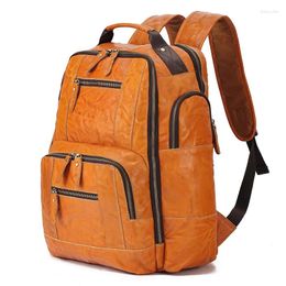 Backpack Big Large High Quality Vintage Brown Coffee Black Genuine Leather A4 15.6'' Laptop Women Men Cowhide Travel Bag M6597