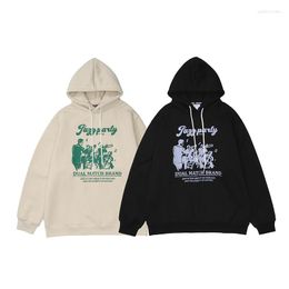 Men's Hoodies Hip Hop Hoodie Sweatshirt Streetwear Men Vintage Cartoon Band Printed Cotton Hooded 2023 Winter Harajuku Pullover Black
