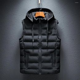 Men's Vests Cotton Vest With Zipper Pockets Windproof Winter Hood Closure Thick Warm Soft Sleeveless