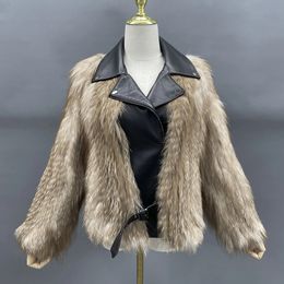 Women's Fur Faux MISSJANEFUR Women Coats Natural Leather Jackets with Belt Motorbike Fashion Warm Winter Female 231118