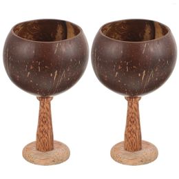 Wine Glasses 2 Pcs Coconut Cup Goblet Cocktail Garnish Decorative Cups Vintage Wooden Rack Holiday Juices Home Decorate Elegant S