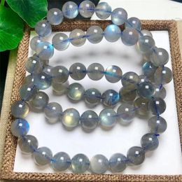 Link Bracelets Natural Gray Moon Stone Bracelet Reiki Gemstone Fashion Jewelry Fengshui Women Healing Lucky Energy Gift 1pcs 8/10/11MM