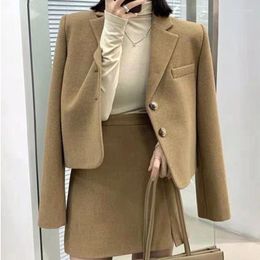 Work Dresses Woolen Coat Mini Skirt Set Temperament Single Breasted Celebrity Little Fragrance Fashionable Autumn Winter 2 Pcs