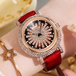 Wristwatches UTHAI Watch For Women Light Luxury Diamond Set 360 ° Running Clock Waterproof Genuine Leather Female's Fashion Quartz Watches