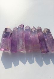 Whole 7pcs High quality 100 Natural purple amethyst Quartz Crystal Stone Wand Point reiki Healing2565829