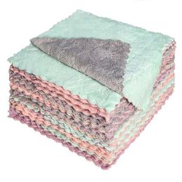 Cleaning Cloths Double-Layer Cleaning Cloths Absorbent Microfiber Kitchen Dish Cloth Non-Stick Oil Household Cleanings Wi Towel Tool D Dh8Rk