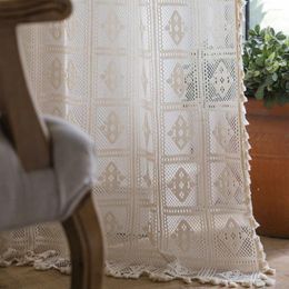 Curtain Pastoral Embroidered Jacquard Hollow Beige Lace Flower Window For Living Room Bedroom Transparent