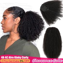 Lace s Afro Kinky Curly Drawtring tail Mongolian Wrap Around 4B 4C Remy Hair Human 230420