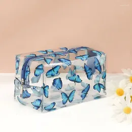 Cosmetic Bags Fashion Transparent PVC Makeup BagTravel Portable Mini Wash Storage Strawberry Flower Print Women Zipper Bag