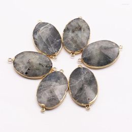 Pendant Necklaces Natural Stone Oval Labradorite Rind Slice Connector Mineral Healing Gold Plated Edge Necklace DIY Jewelry 4Pcs Wholesale