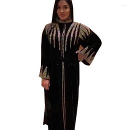 Ethnic Clothing Abaya Women Loose Muslim Long Sleeved Gown Korean Velvet Heavy Industry Drilling Dress Islam African Dresses Female