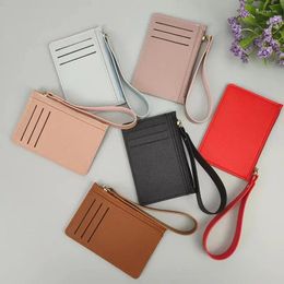 Card Holders Women's Slim Change Bag Hand Strap Zipper Solid Color Short Cover Driver's License