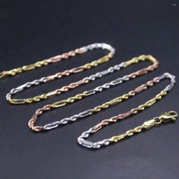 Chains Real 18K Mlti-tone Gold Chain For Women 2mm Hollow Rope Link Necklace 45cm/17.7inch Stamp Au750