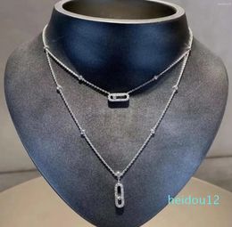 Personality Fashion Women's Double Layer Necklace Silver Elegant Lady Party Gift Brand Fine Jewelry Diamond