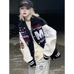 Womens Jackets Y2K American High Street Flocking Embroidered Panel Baseball Jersey AutumnWinter Letter Pattern Jacket Coat 231120