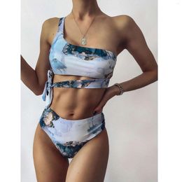 Women's Swimwear Marble Striped Print Sport Bandeau Push Up Bikinis Sexy Women Swimsuit High Waist Bathing Suit Beach Wear 2023