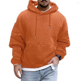 Men's Jackets Trendy Hoodies Plaid Jacquard Knitwear Long Sleeve Pullover With Hood Suitable For Daily And Casual Wear