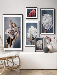 Feather Flower Woman Head Canvas Poster Nordic Abstract Wall Art Print Painting Modern Decorative Picture Living Room Decoration6230115