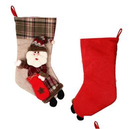 Christmas Decorations Creative Large Santa Claus Sock Plaid Burlap Gift Holder Christmas Tree Decoration Candy Bags Drop Delivery Home Dhjof