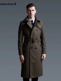 Men's Wool Blends Mauroicardi Autumn Winter Long Thick Warm Woolen Coat Men Double Breasted Luxury Elegant Chic England Style Wool Blends Overcoat 231120