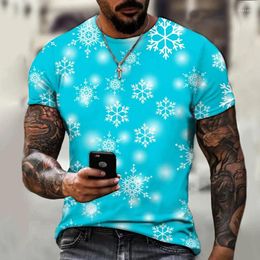 Men's T Shirts Summer Short Sleeve Round Neck 3D Printing Snowflake Pattern T-shirt Fashion Casual Top Clothing