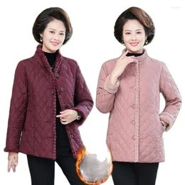 Women's Trench Coats Middle Aged Womens Fleece Quilted Jacket Winter Warm Outerwear Noble Female Casual Down Cotton Coat Windproof Overcoat