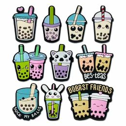 10pcs Cute milk tea Series Shoe Charms For Croces Sandals Unisex Shoe Decoration Kids