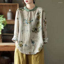 Ethnic Clothing Vintage Chinese Traditional Ladies Tops Casual Loose Blouse Female Green Orange Summer Women's Short Sleeve T-Shirts