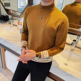 Men's Sweaters Korean Version Of Half Turtleneck For Men In Autumn And Winter Slim Solid Colour All-match Pullover Knitted Bottoms