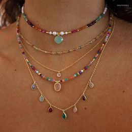 Choker Creative Design Multi-color Faceted Stones Mixed Short Necklaces Women's Fashion Exquisite Water Drop Pendant Collar Banquet