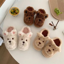 Slippers ASIFN 2023 Cartoon Cute Dog Plush Insulation Cotton For Women Autumn Winter Students Soft Soled